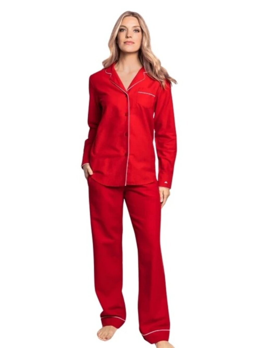 Petite Plume Red Cotton Flannel Pajama Set, Women Size Medium
